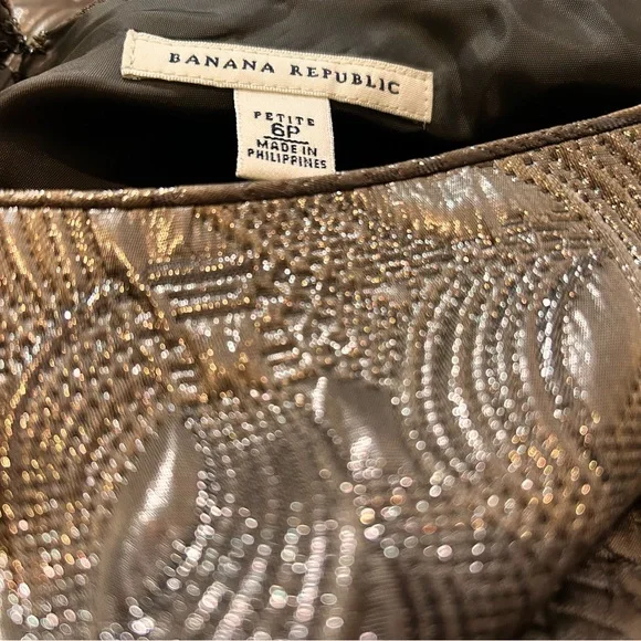 Banana Republic Elegant Gold Brocade Cocktail Dress - Size Petite 6 - Picture 5 of 7